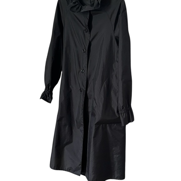 VTG The Tote's Coat Women's Raincoat Sz 10 Black Long Ruffle Collar Elastic READ - Picture 4 of 9